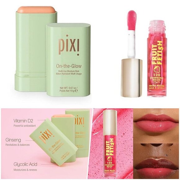 Glow Set Milani Strawberry Lip Oil  Pixi Moisturizer Stick Ginseng Glycolic Acid - Picture 1 of 11